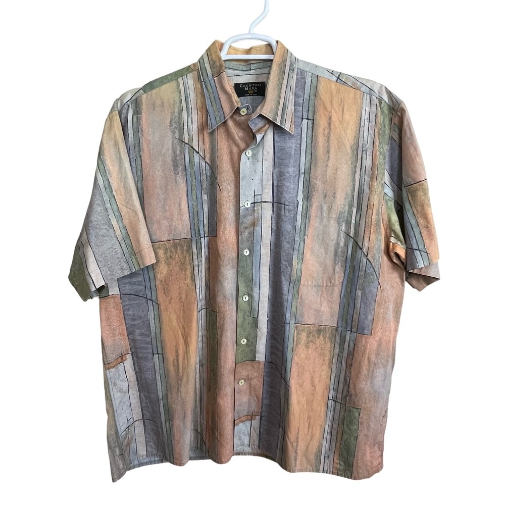 Countess Mara Shirt Men's XL Made in Italy Orange Blue Black Cotton Short Sleeve